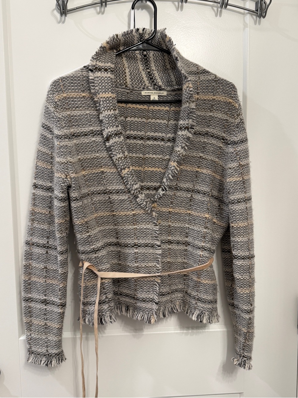 Banana Republic Gray and Beige Textured Knit Shawl-Collar Jacket